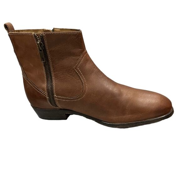 SAKS FIfth avenue Paris Brown leather booties 1” heel double zippers size 8 - Picture 6 of 7